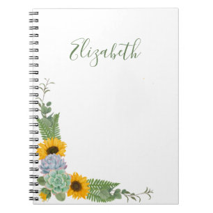 Persoonlijke zonnebloemen bloemstuk groen notitieboek