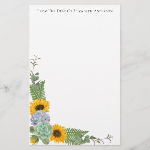 Persoonlijke zonnebloemen bloemstuk groen persoonl briefpapier