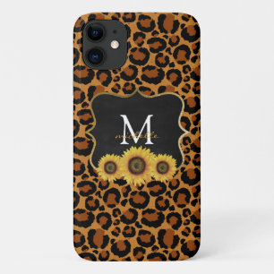 Persoonlijke zonnebloemen en luipaard iPhone 11 hoesje