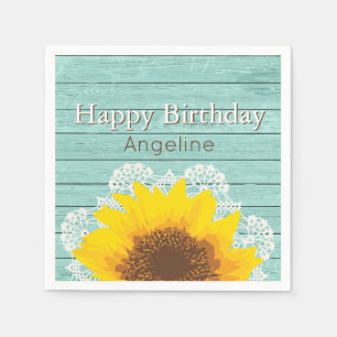 Persoonlijke zonnebloemen, kant en hout servet