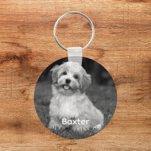 Persoonlijke zwart-wit foto van huisdierhond sleutelhanger