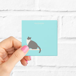Persoonlijke zwart-wit kat blauwe plaknotities post-it® notes