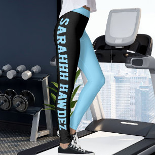Persoonlijke Zwarte Babyblauwe Effen Kleuren Strep Leggings