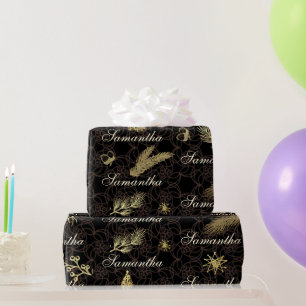 Persoonlijke Zwarte en Gouden Kerstcadeauverpakkin Cadeaupapier