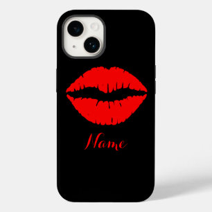 Persoonlijke zwarte en rode lippenstift afdruk Case-Mate iPhone 14 hoesje