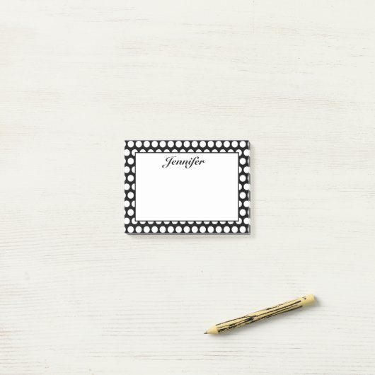 Persoonlijke zwarte en witte poolpunten post-it® notes (Op bureau)