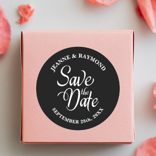 Persoonlijke Zwarte en Witte Trouw Save The Date Ronde Sticker
