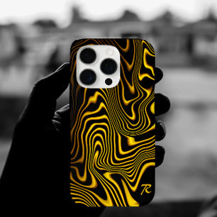 Persoonlijke Zwarte Geel Gouden Wervelingen Textuu iPhone 16 Pro Hoesje