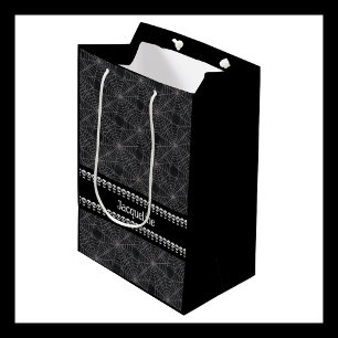 Persoonlijke Zwarte Gotische Schedel en Spinnenweb Medium Cadeauzakje
