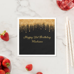 Persoonlijke Zwarte Gouden Druppelende Glitter Ver Servet