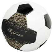 Persoonlijke Zwarte Gouden Luipaardprint Glitter M Voetbal (Drie kwart)