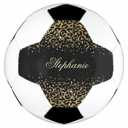 Persoonlijke Zwarte Gouden Luipaardprint Glitter M Voetbal (Voorkant)