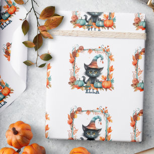 Persoonlijke Zwarte Kat Halloween Cadeauverpakking Cadeaupapier