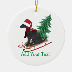 Persoonlijke Zwarte Lab Xmas slee Keramisch Ornament
