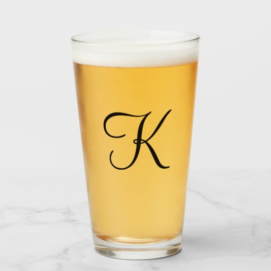 Persoonlijke Zwarte Script Drinkbeker met Monogram Glas (Voorkant gevuld)
