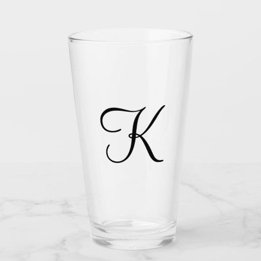 Persoonlijke Zwarte Script Drinkbeker met Monogram Glas (Voorkant)