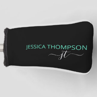 Persoonlijke Zwarte Teal Stijlvolle Monogram Naam Golfheadcover