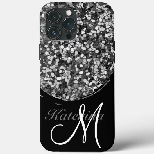 Persoonlijke zwarte zilver Glitter Sparkle Name Case-Mate iPhone Case (Achterkant)
