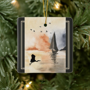 Persoonlijke zweefboot en vogelkerst keramisch ornament