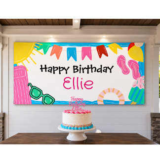 Persoonlijke zwembadfeest verjaardagsbanner spandoek
