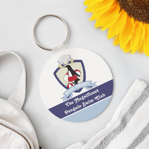 Persoonlijke zwemclub Crest Cute Penguin Kinder Sleutelhanger