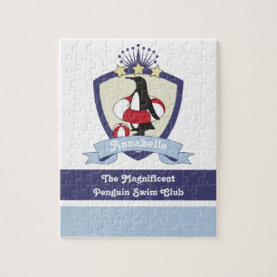 Persoonlijke Zwemclub Crest Cute Pinguïn Kinderen Legpuzzel