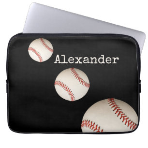 Persoonsnaam honkbal zwart sport laptop sleeve