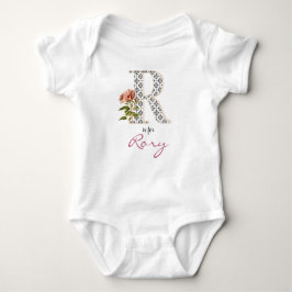 Persoonsnaam onthullen Floral letter R  ventilator Romper
