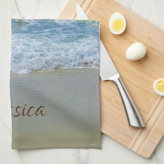 Persoonsnaam strand en Zee Theedoek (Quarter Fold)
