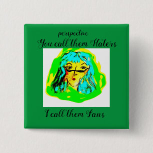 Perspectief Haters of Fans cartoon dame Vierkante Button 5,1 Cm