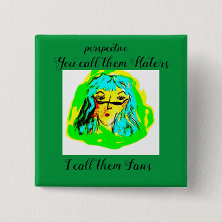 Perspectief Haters of Fans cartoon dame Vierkante Button 5,1 Cm