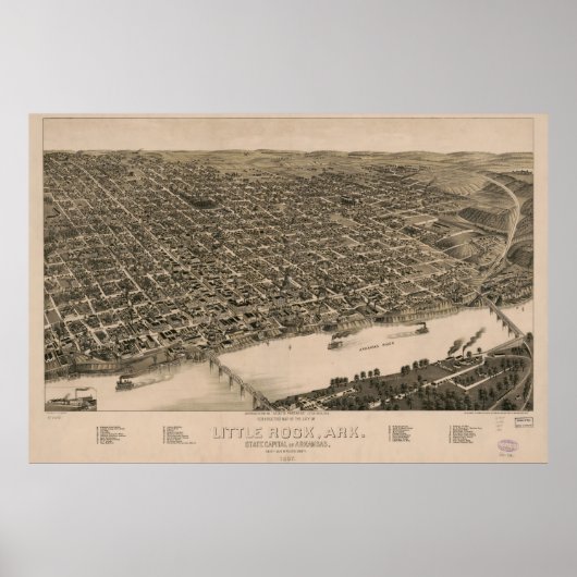 Perspective Map of Little Rock, Arkansas (1887) Poster (Voorkant)