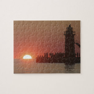Persvuurtoren zonsondergang silhouette in het zuid legpuzzel