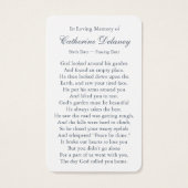 Perte funéraire Botaniques Prière Cartes de Sympat (Dos)