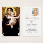Perte funéraire Madonna Lys Prière Cartes de Sympa (Devant & derrière)