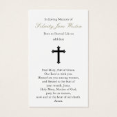 Perte funéraire Marie Prière commémorative Cartes  (Dos)