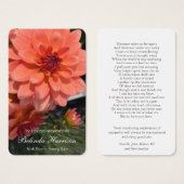 Perte funéraire Orange Dahlia Prière Cartes de Sym (Devant & derrière)