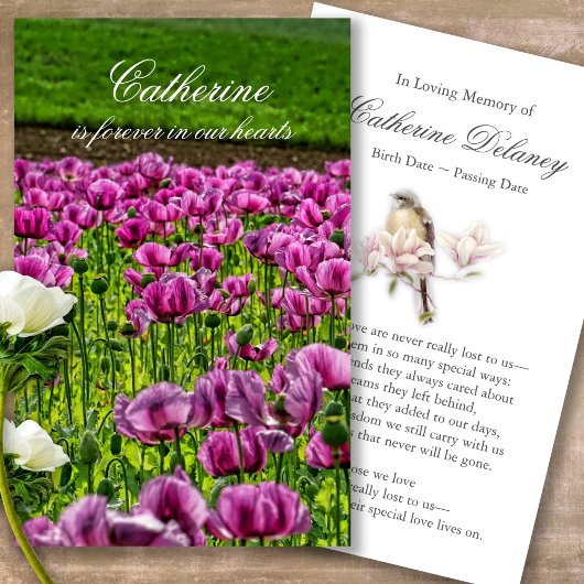 Perte funéraire Pavot pourpre Prière Cartes de Sym