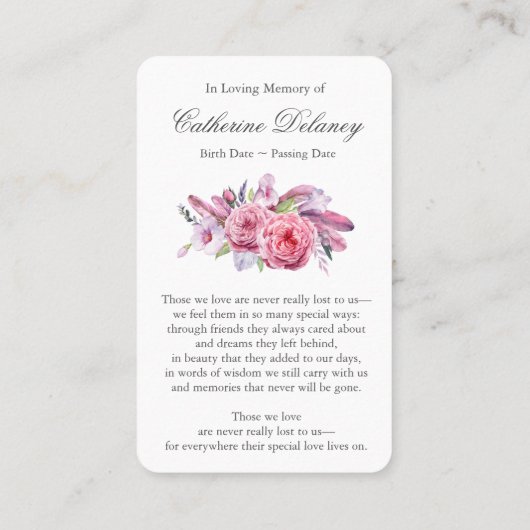 Perte funéraire Rose Bud Prayer Cartes de Sympathi (Dos)