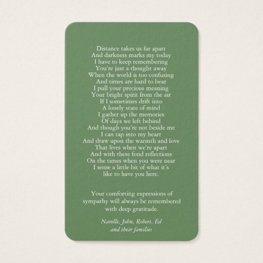 Perte funéraire Rose de la prière commémorative Ca (Dos)