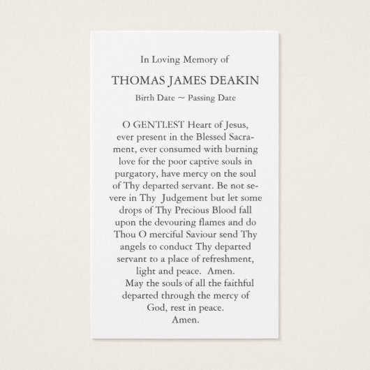 Perte funéraire Siège de la prière commémorative C (Dos)