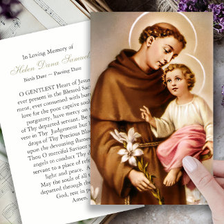 Perte funéraire St Anthony Prière Cartes de sympat