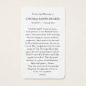 Perte funéraire St Augustine Prayer Cartes de Symp (Dos)