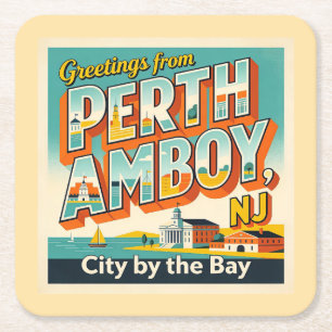 Perth Amboy NJ Retro Reis Coaster Vierkante Kartonnen Onderzetter