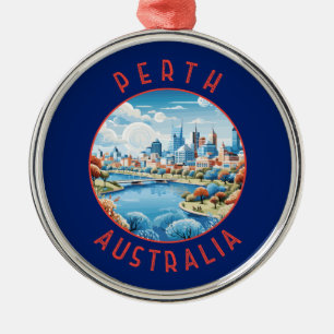 Perth Australia Retro Distress Circle Metalen Ornament