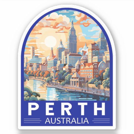 Perth Australia Travel Art Vintage Sticker (Voorkant)