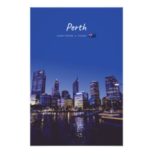 Perth, Australië - Stadsgezicht bij Nacht Foto Afdruk