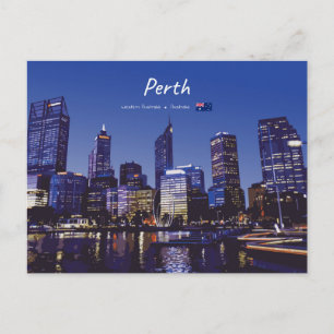 Perth, Australië - Stadsprofiel 's Nachts Briefkaart