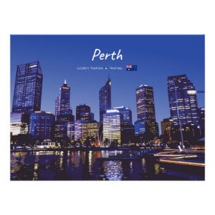 Perth, Australië - Stadsprofiel 's Nachts Foto Afdruk