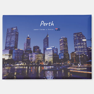 Perth, Australië - Stadsprofiel 's Nachts Magneet